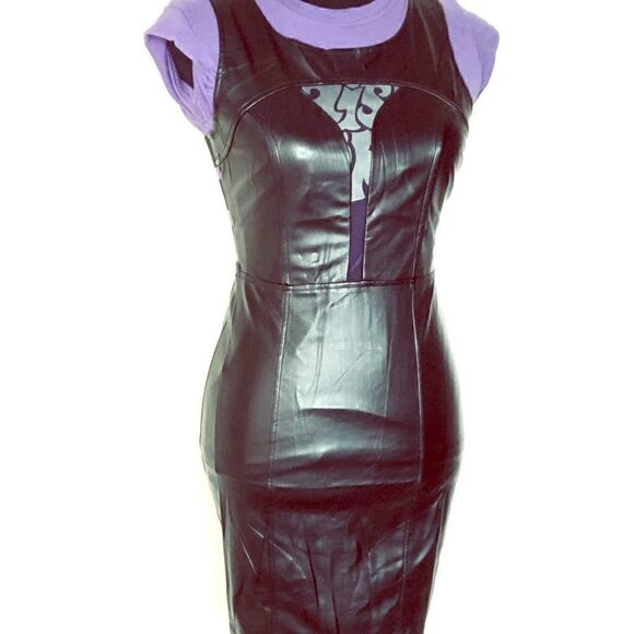 Chocolate Black Faux Leather Strappy Sleeveless Dress - Picture 3 of 9